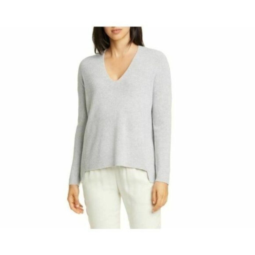 Eileen Fisher Merino Wool Boxy Shimmer Silver Grey Sweater Sz Sp Nwt $279